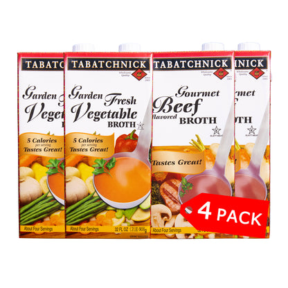 Variety 4 Pack: 2 Gourmet Beef Flavored Broth and 2 Garden Fresh Vegetable Broth