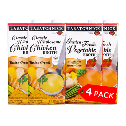 Variety 4 Pack: 2 Wholesome Chicken Broth and 2 Garden Fresh Vegetable Broth